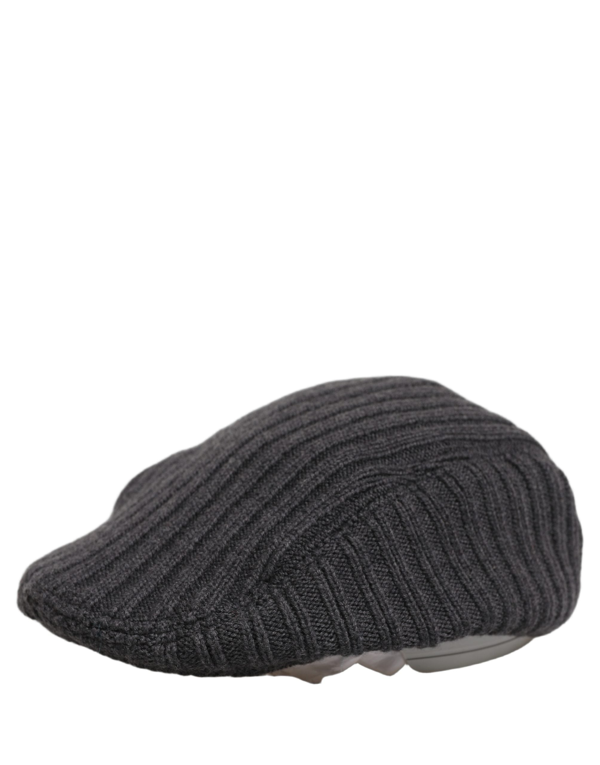 Dolce & Gabbana Men Dark Gray Wool Knitted Newsboy Capello Hat