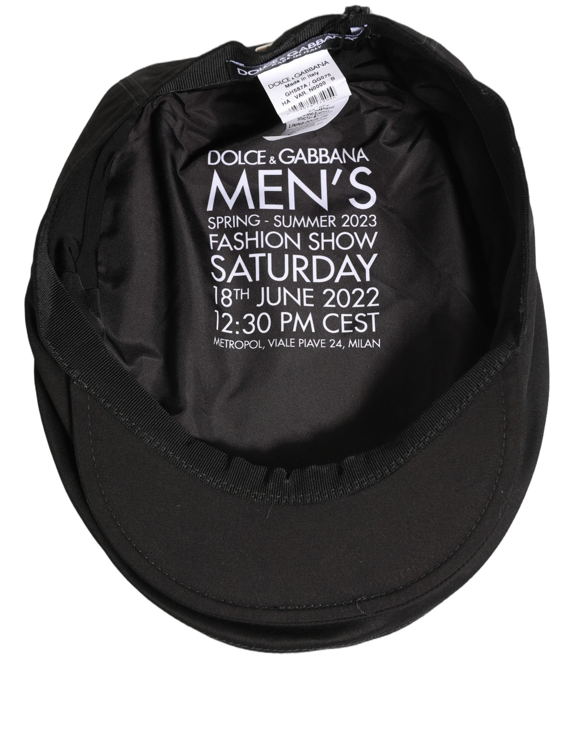 Dolce & Gabbana Men Black Cotton Stretch Newsboy Cloth Capello Hat
