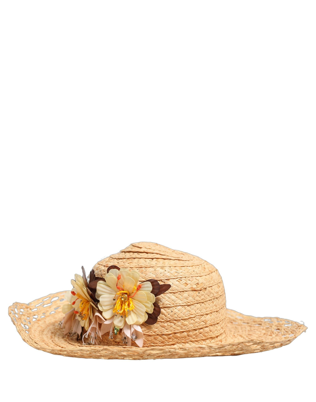 Dolce & Gabbana Women Beige Wide Brim Floral Bucket Capello Hat