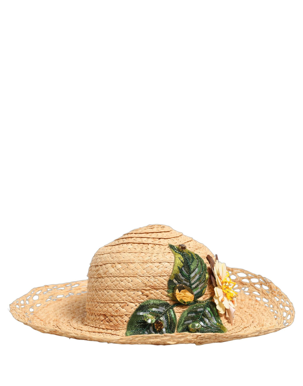 Dolce & Gabbana Women Beige Wide Brim Floral Bucket Capello Hat