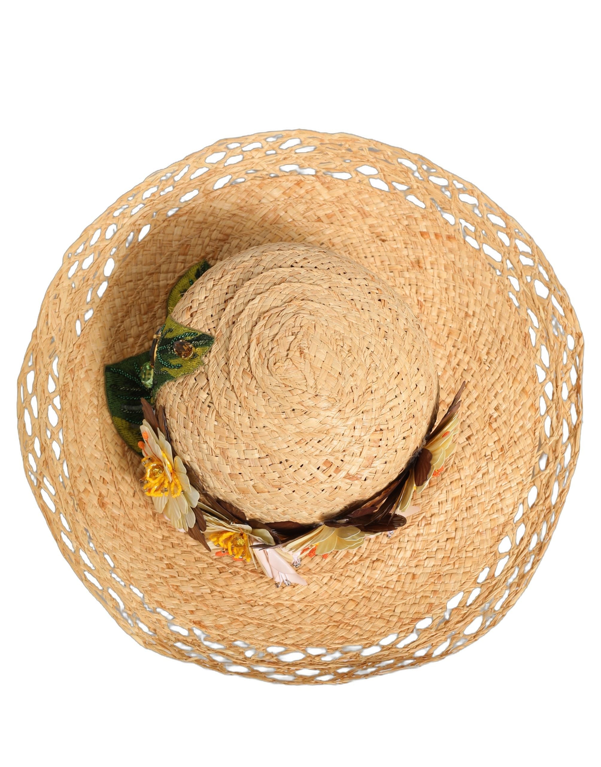 Dolce & Gabbana Women Beige Wide Brim Floral Bucket Capello Hat