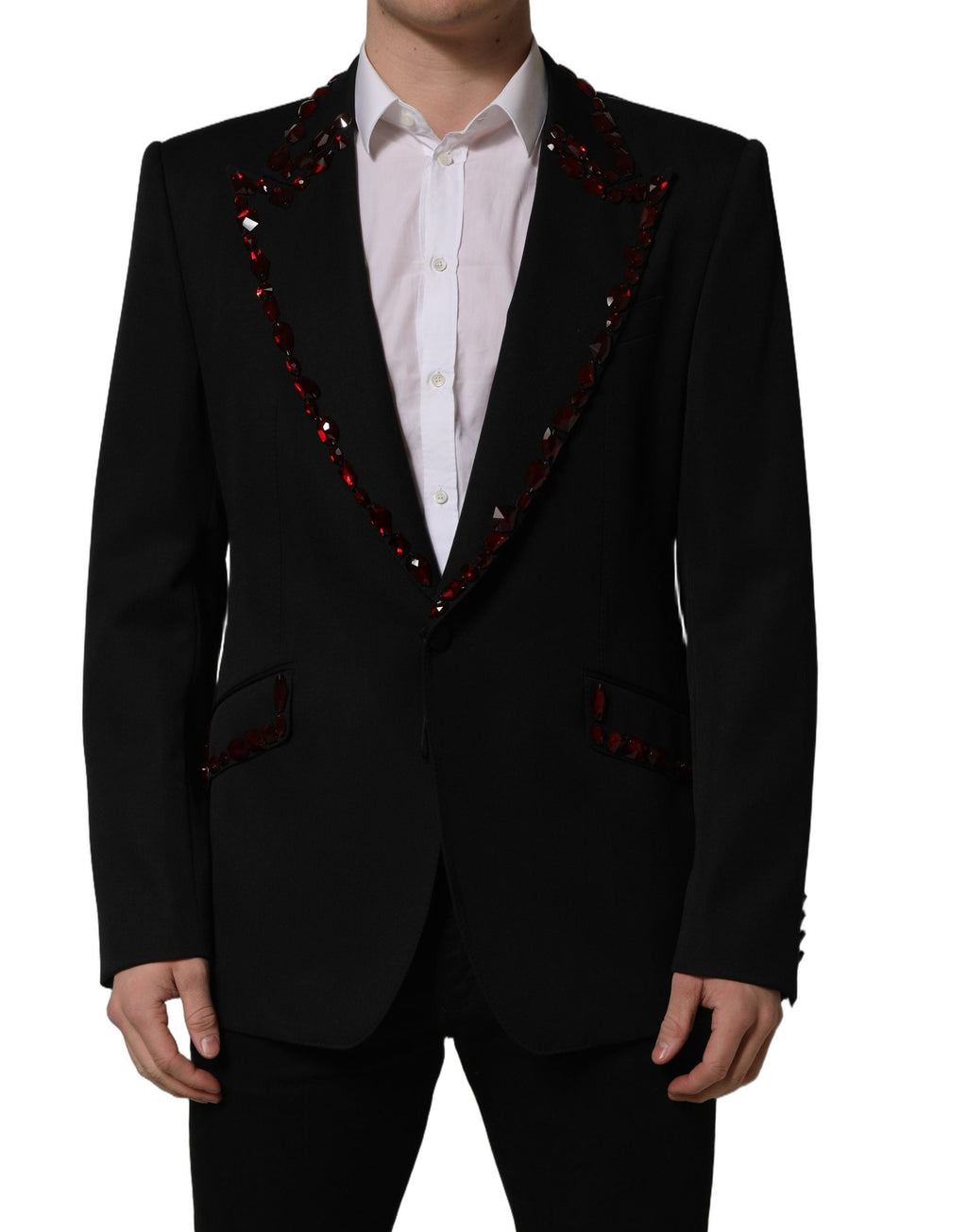 Dolce & Gabbana Black Crystal Embellished Coat Blazer Jacket