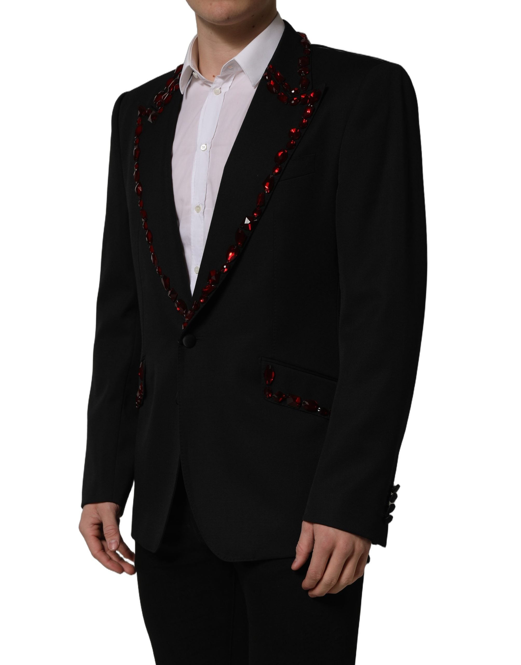 Dolce & Gabbana Black Crystal Embellished Coat Blazer Jacket