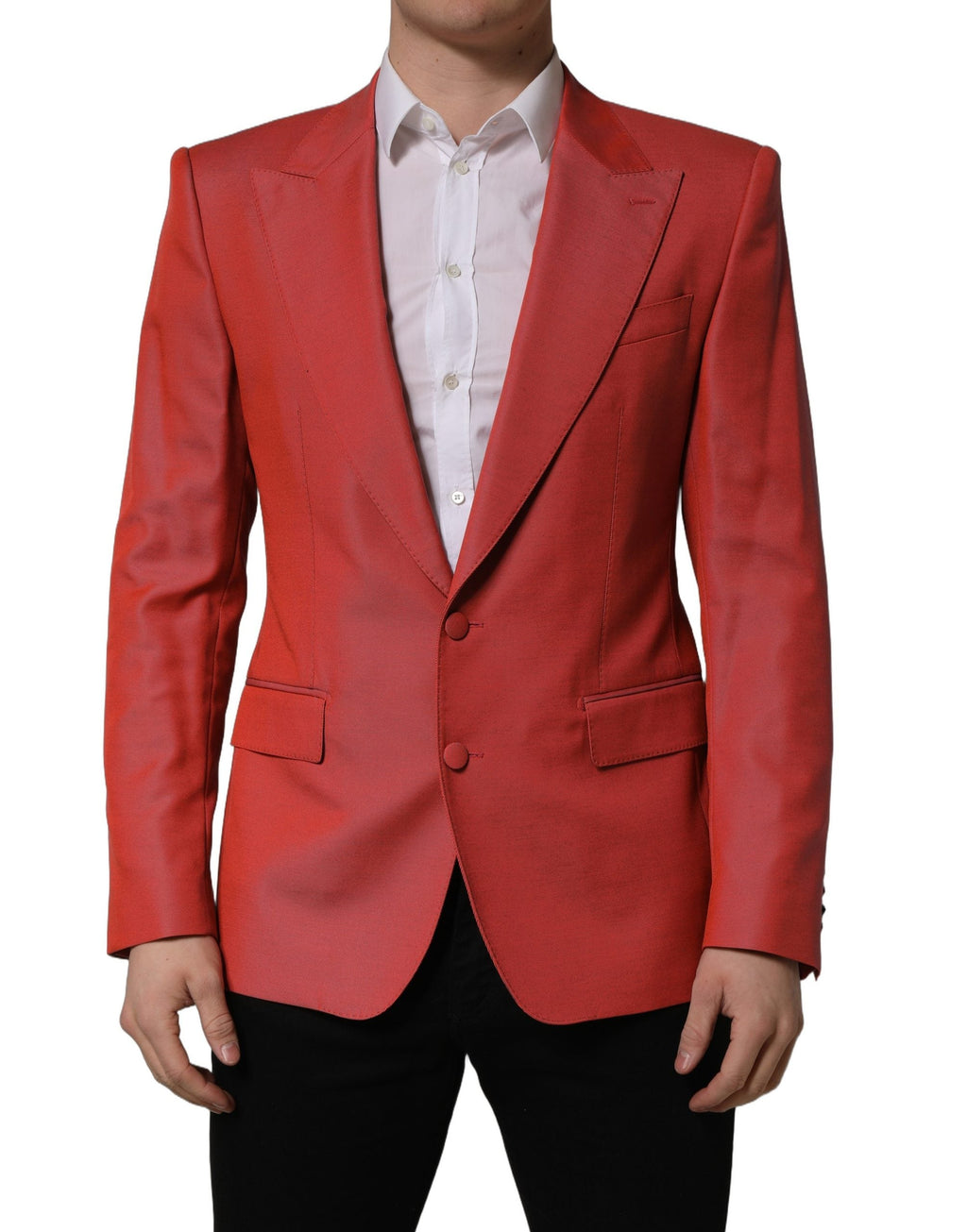 Dolce & Gabbana Red Wool Single Breasted Men Blazer Jacket