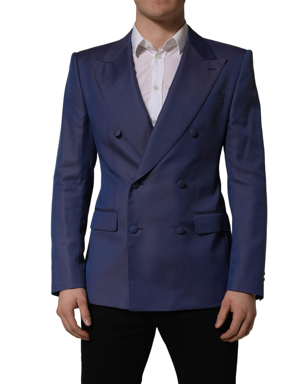 Dolce & Gabbana Blue Wool Double Breasted Men Blazer Jacket
