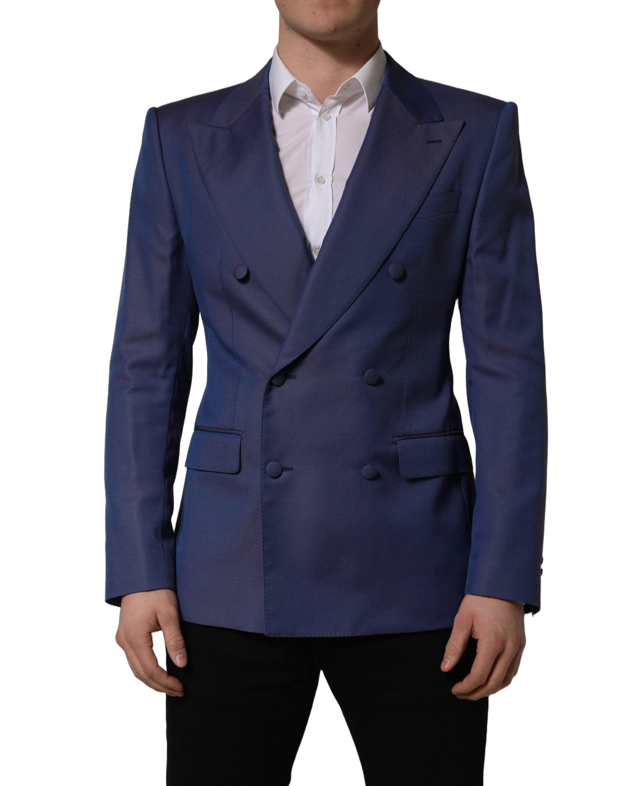Dolce & Gabbana Blue Wool Double Breasted Men Blazer Jacket