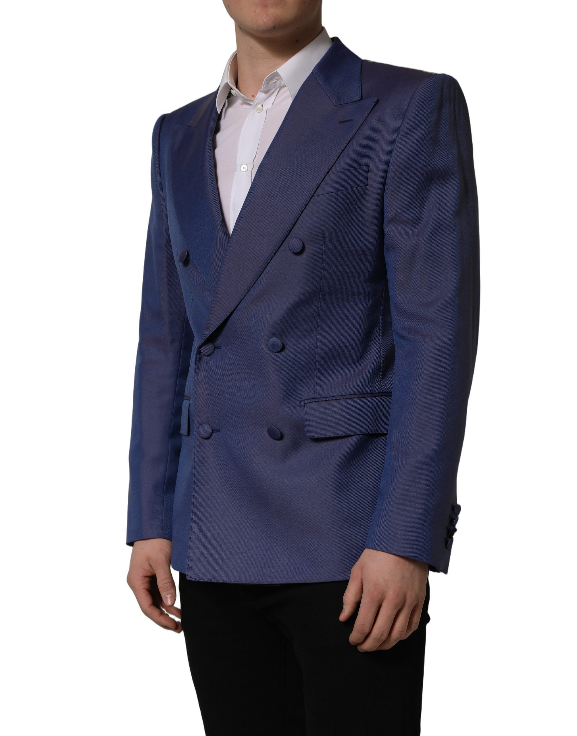 Dolce & Gabbana Blue Wool Double Breasted Men Blazer Jacket