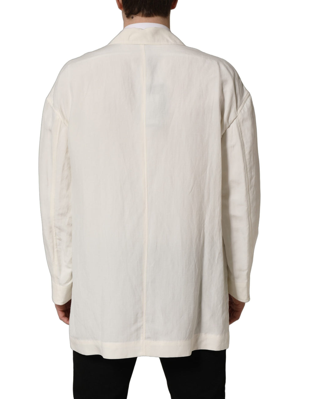 Dolce & Gabbana Off White Flax Single Breasted Blazer Jacket