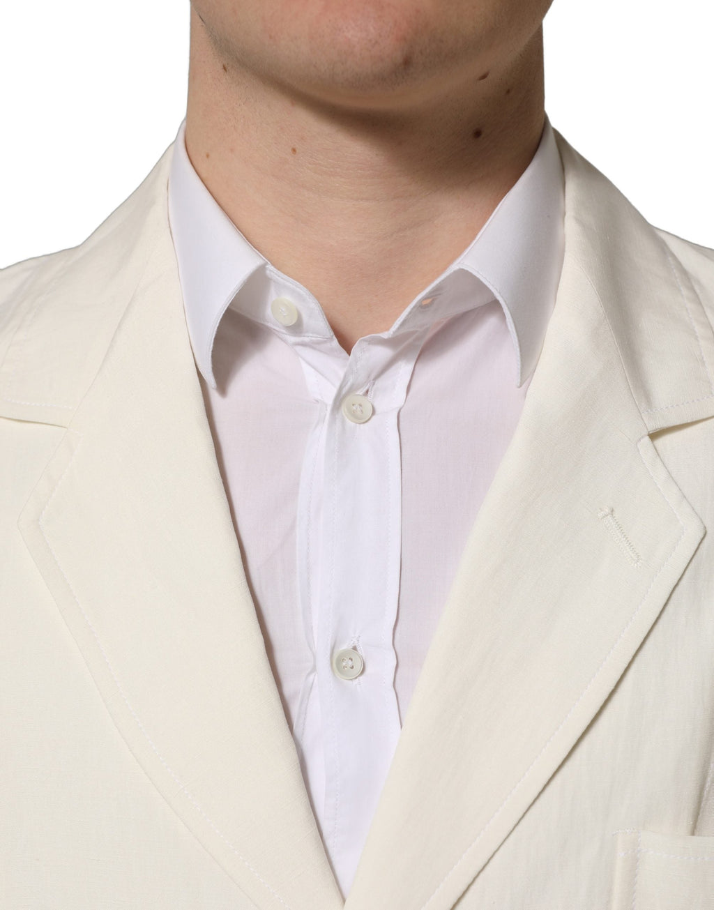 Dolce & Gabbana Off White Flax Single Breasted Blazer Jacket