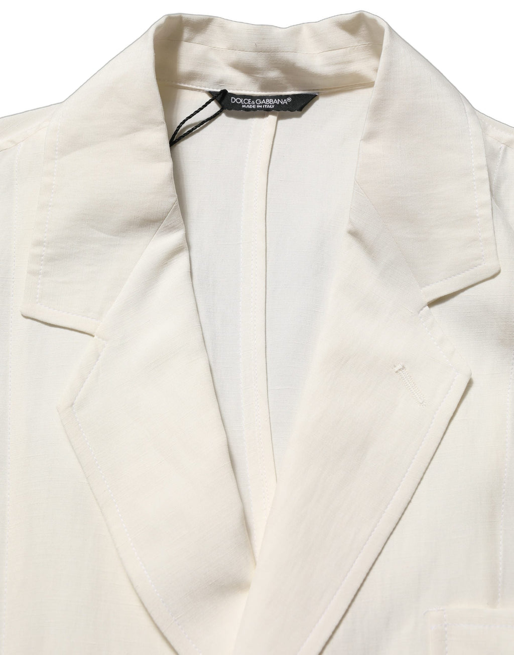 Dolce & Gabbana Off White Flax Single Breasted Blazer Jacket