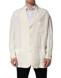 Dolce & Gabbana Off White Flax Single Breasted Blazer Jacket