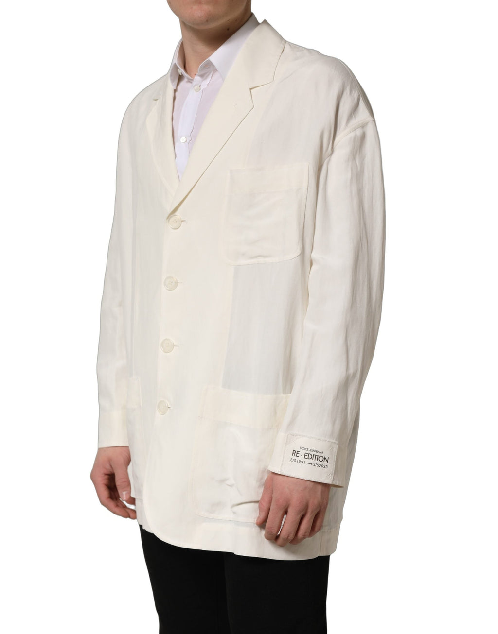 Dolce & Gabbana Off White Flax Single Breasted Blazer Jacket