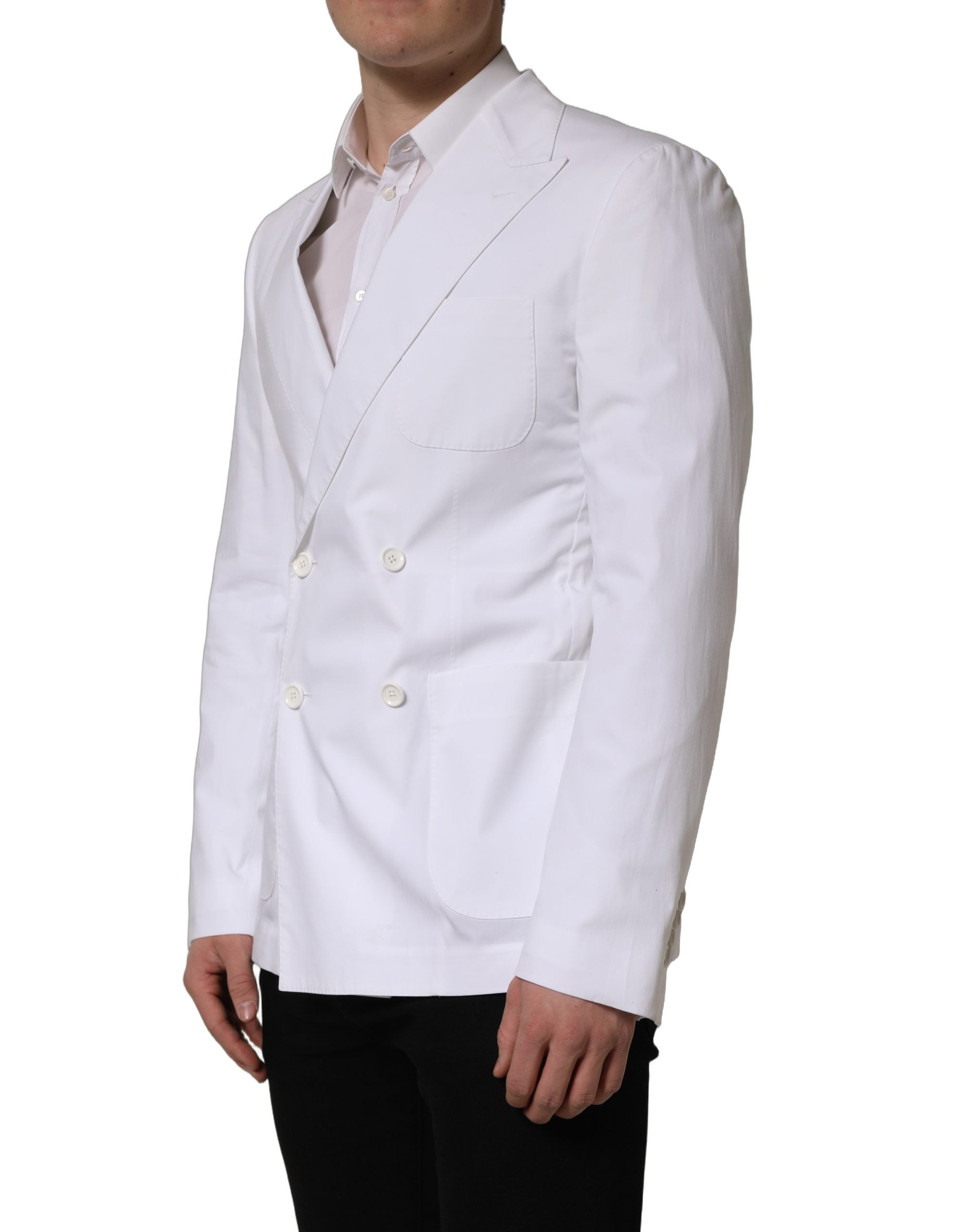 Dolce & Gabbana White Cotton Double Breasted Blazer Jacket