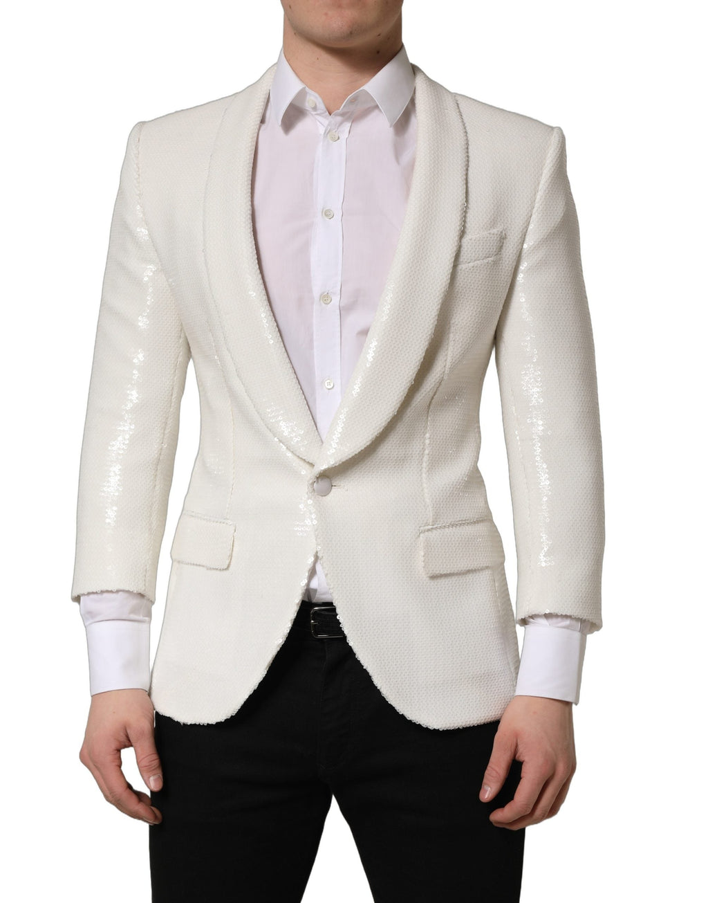 Dolce & Gabbana White Viscose Single Breasted Blazer Jacket
