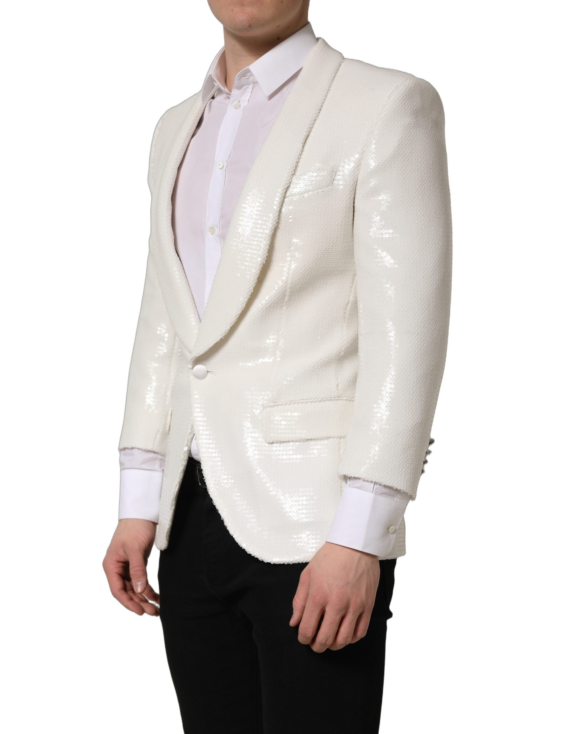 Dolce & Gabbana White Viscose Single Breasted Blazer Jacket