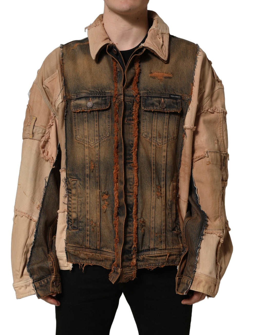 Dolce & Gabbana Multicolor Raw Cut Panelled Denim Men Jacket