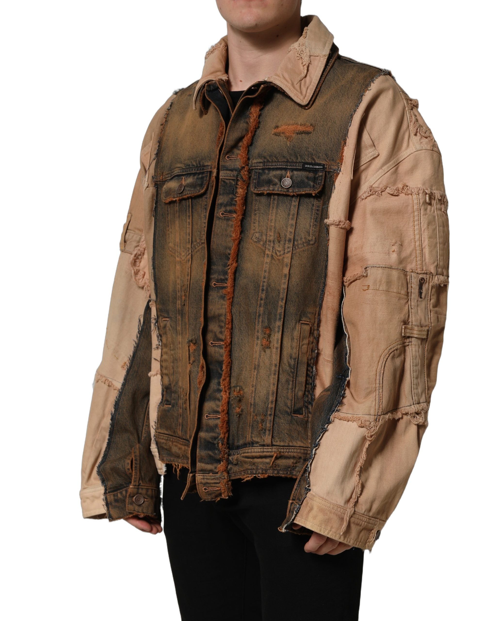 Dolce & Gabbana Multicolor Raw Cut Panelled Denim Men Jacket