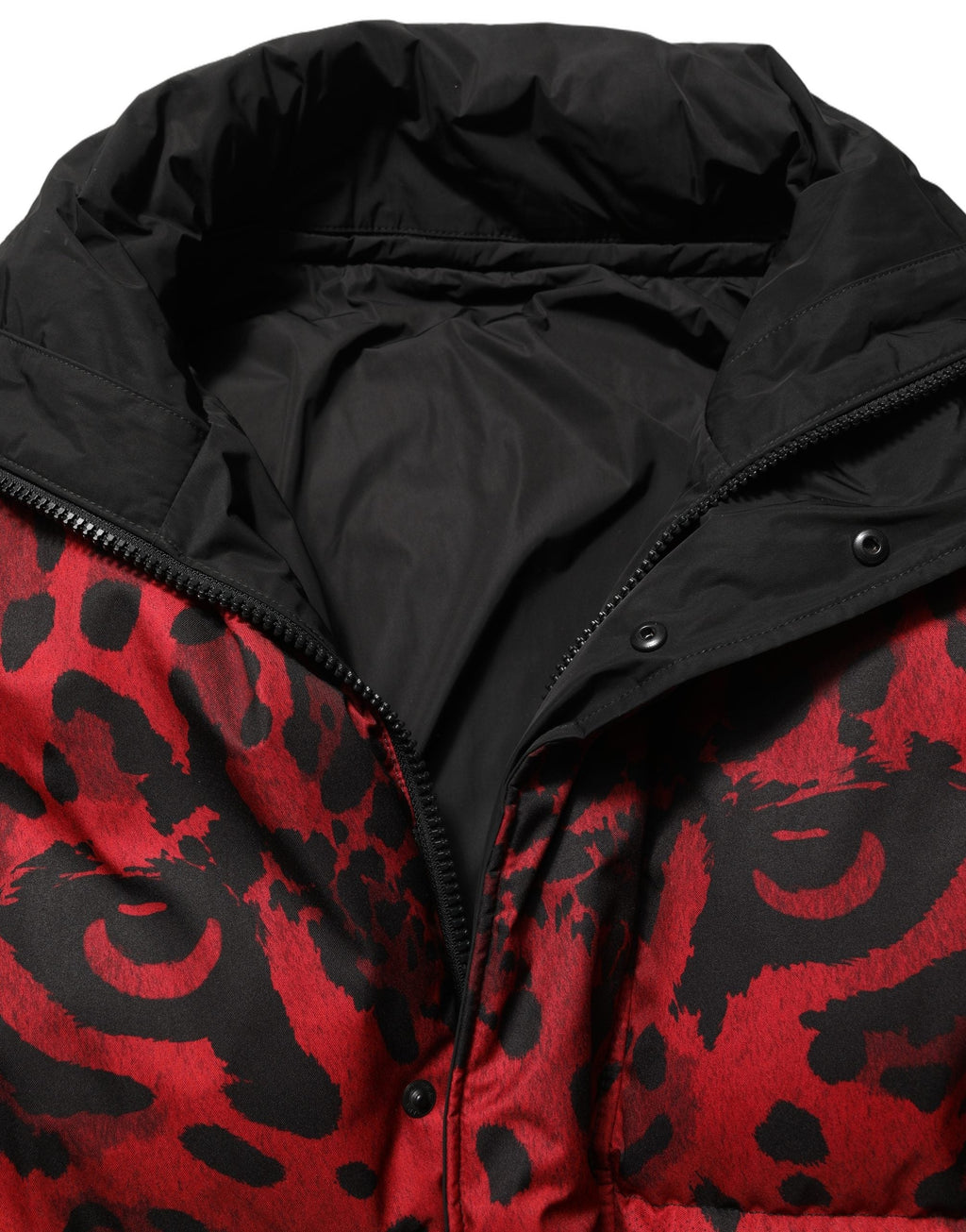Dolce & Gabbana Red Black Reversible Animal Print Puffer Coat Jacket