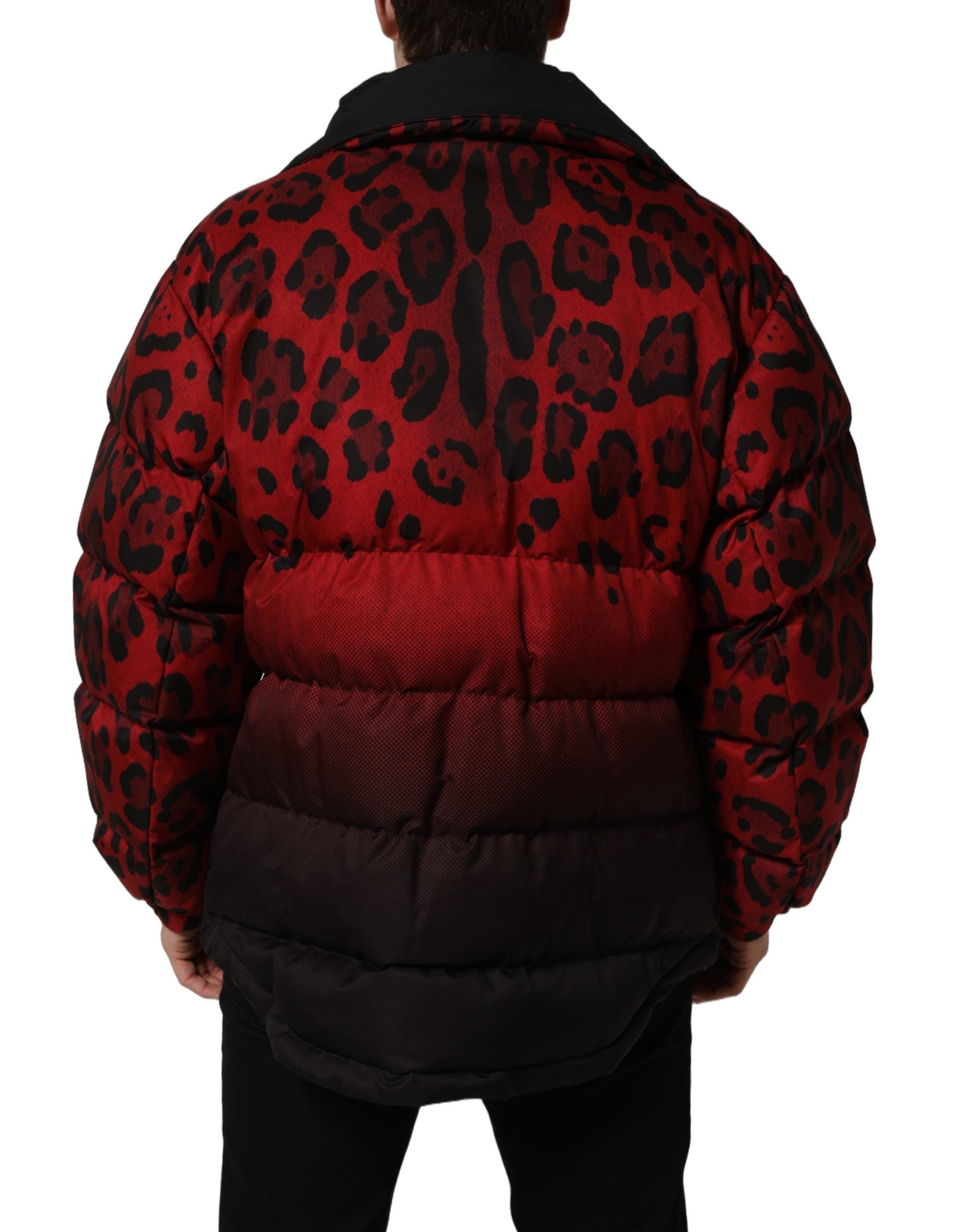 Dolce & Gabbana Red Black Reversible Animal Print Puffer Coat Jacket
