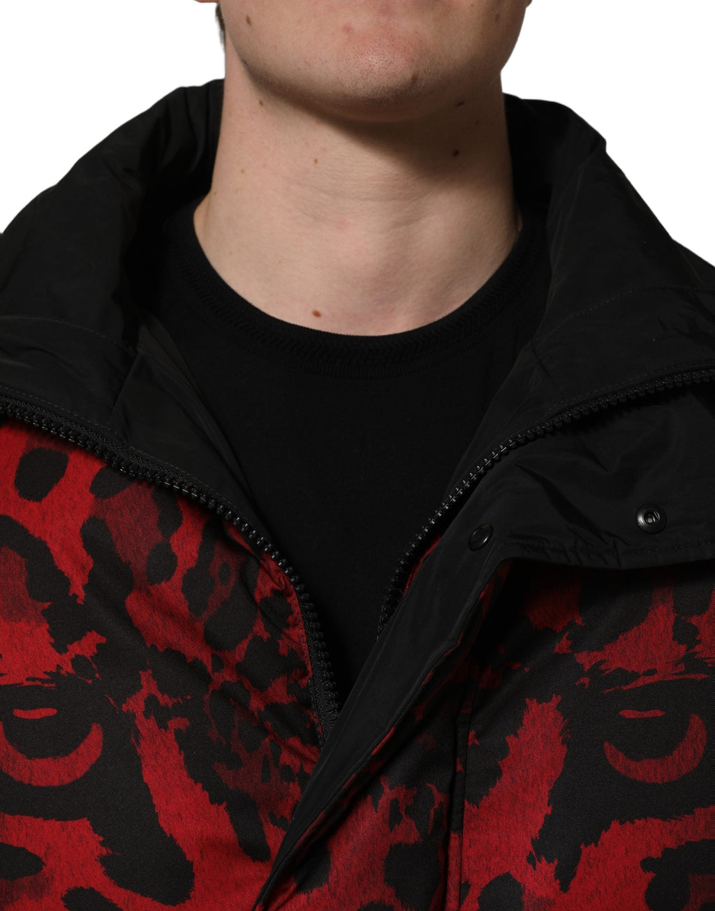 Dolce & Gabbana Red Black Reversible Animal Print Puffer Coat Jacket