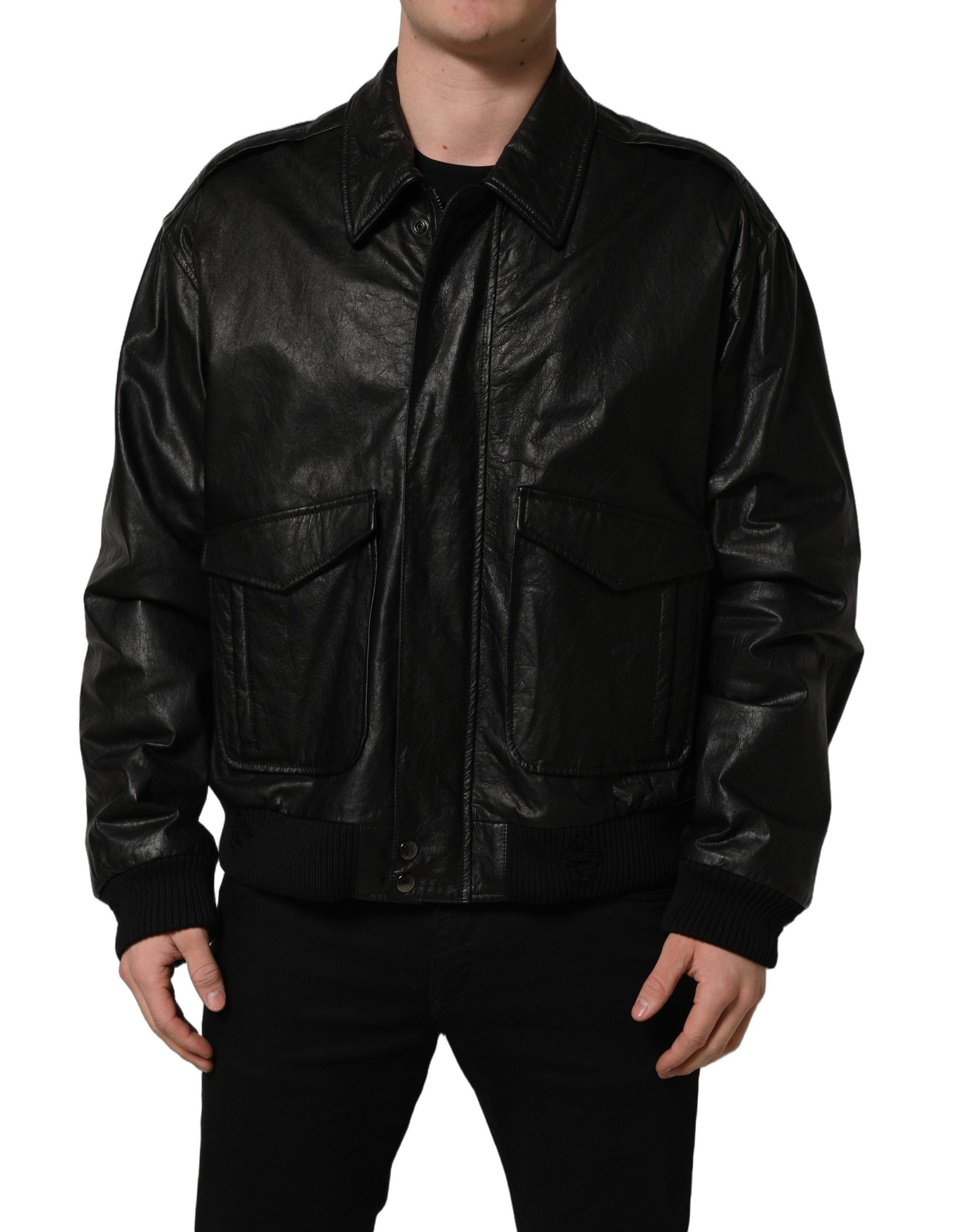 Dolce & Gabbana Black Leather Full Zip Men Biker Jacket