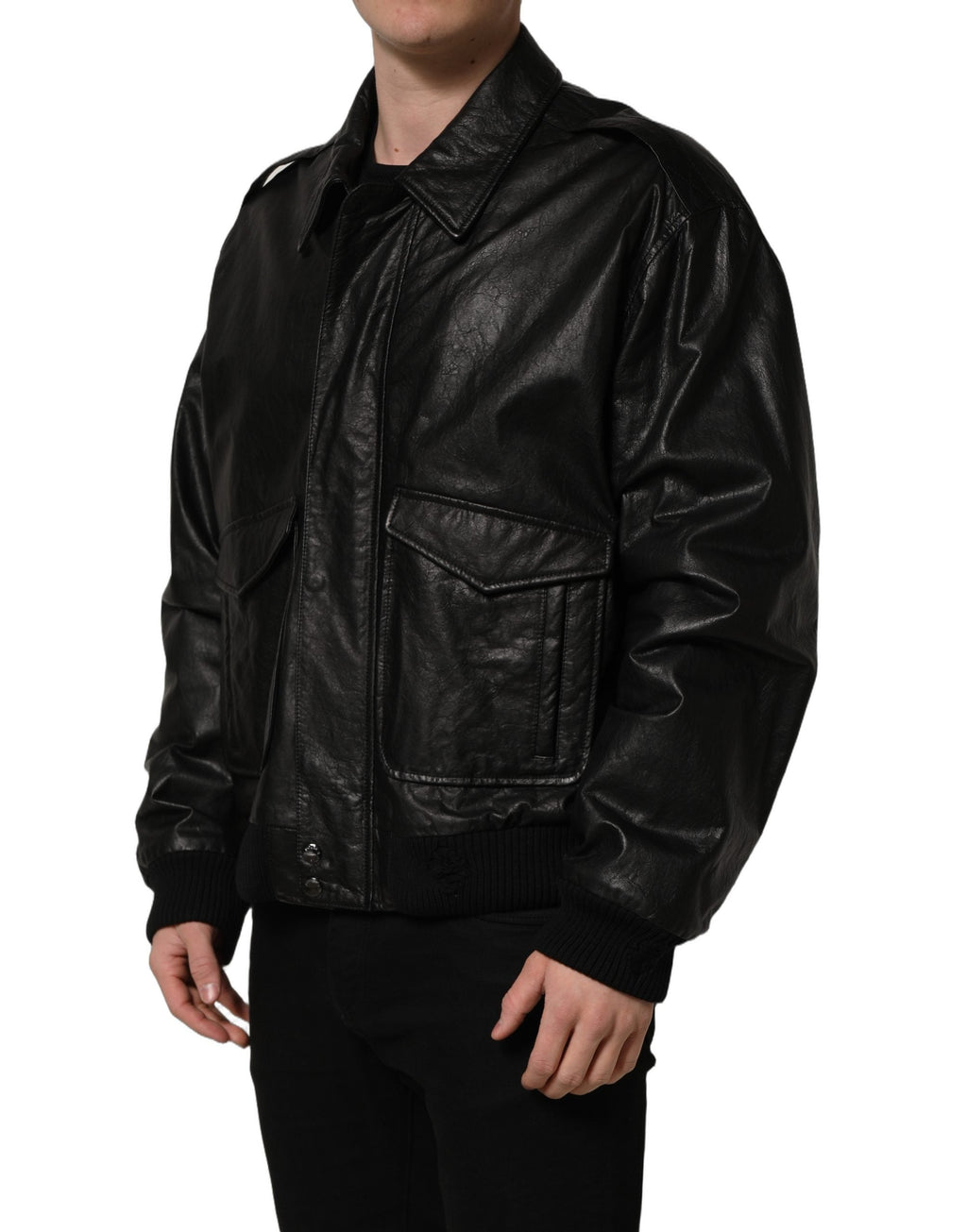 Dolce & Gabbana Black Leather Full Zip Men Biker Jacket