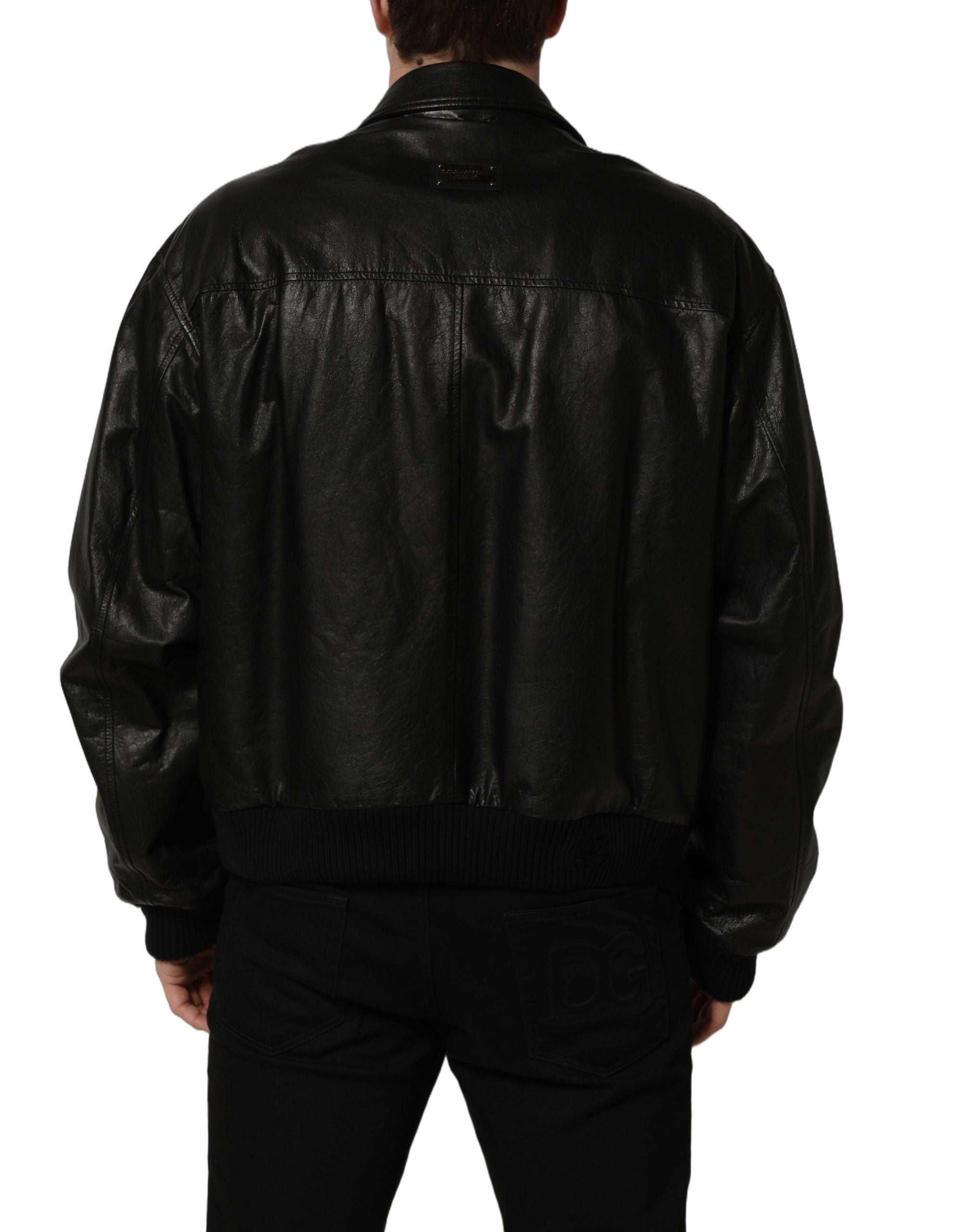Dolce & Gabbana Black Leather Full Zip Men Biker Jacket