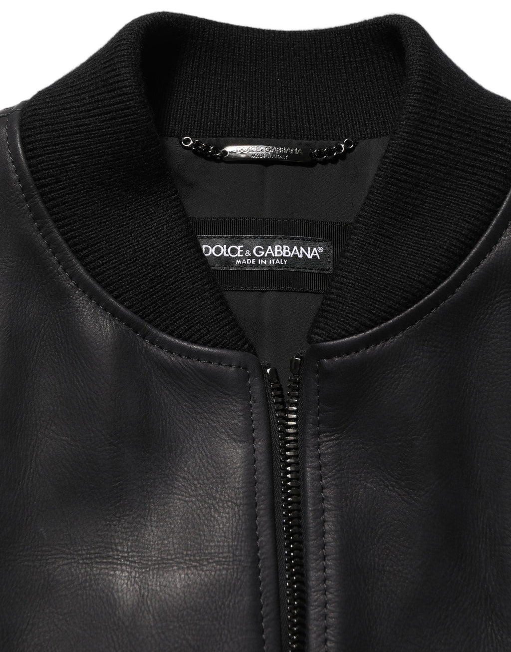 Dolce & Gabbana Black Leather Full Zip Men Biker Jacket