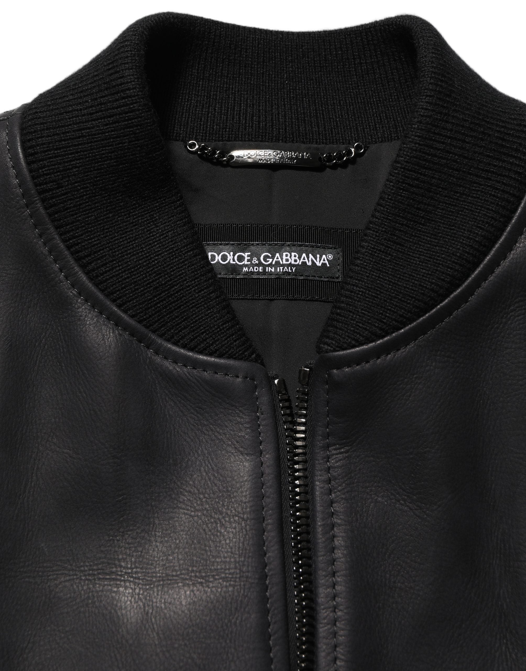 Dolce & Gabbana Black Leather Full Zip Men Biker Jacket