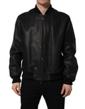 Dolce & Gabbana Black Leather Full Zip Men Biker Jacket