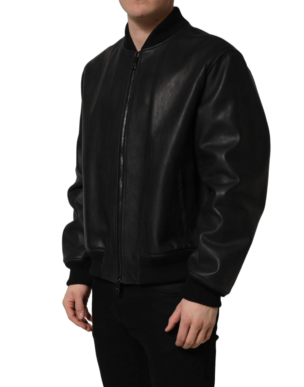 Dolce & Gabbana Black Leather Full Zip Men Biker Jacket