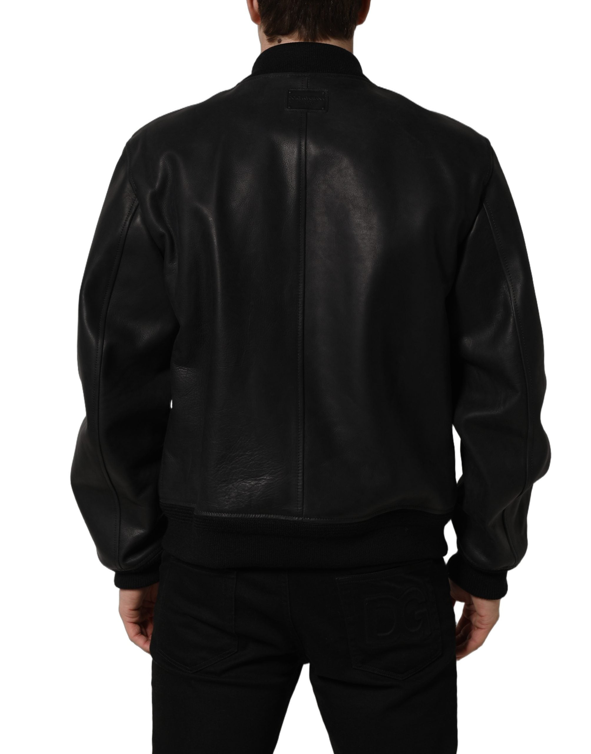 Dolce & Gabbana Black Leather Full Zip Men Biker Jacket
