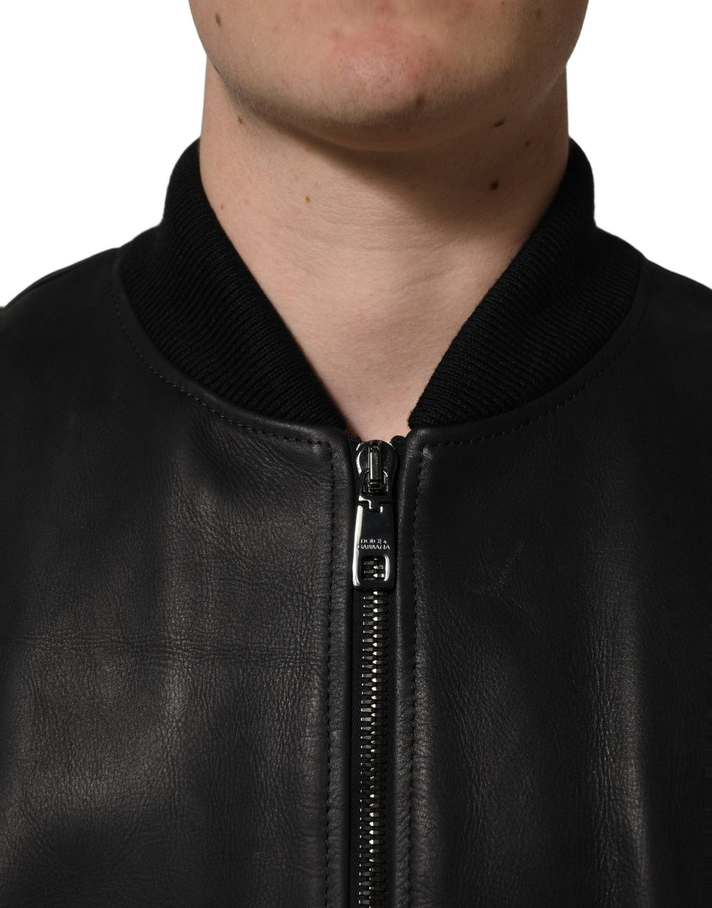 Dolce & Gabbana Black Leather Full Zip Men Biker Jacket