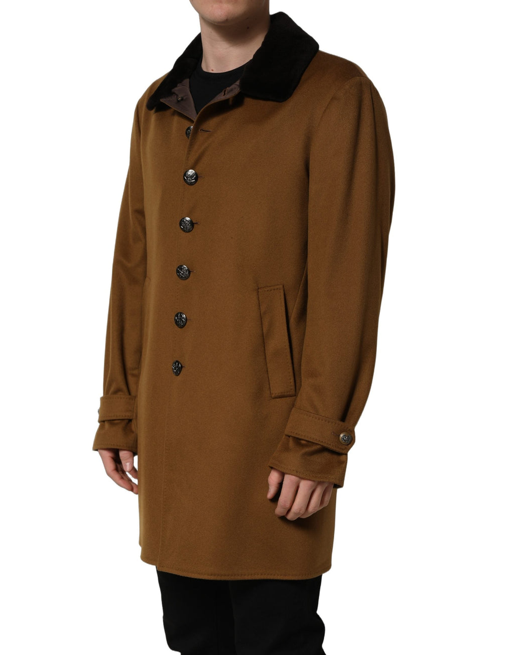 Dolce & Gabbana Brown Cashmere Mink Fur Men Overcoat Jacket