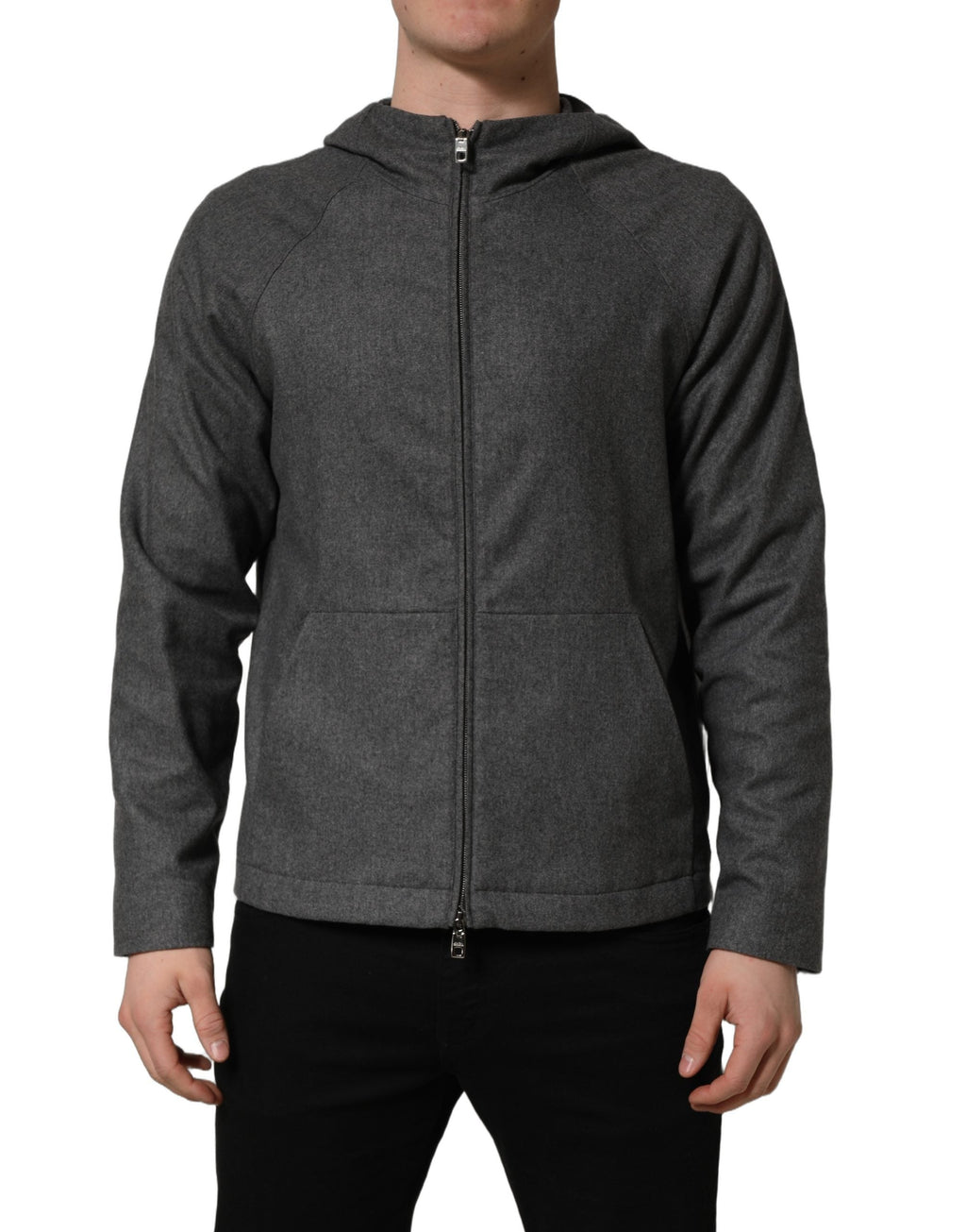 Dolce & Gabbana Gray Cotton Men Hooded Full Zip Bomber Jacket