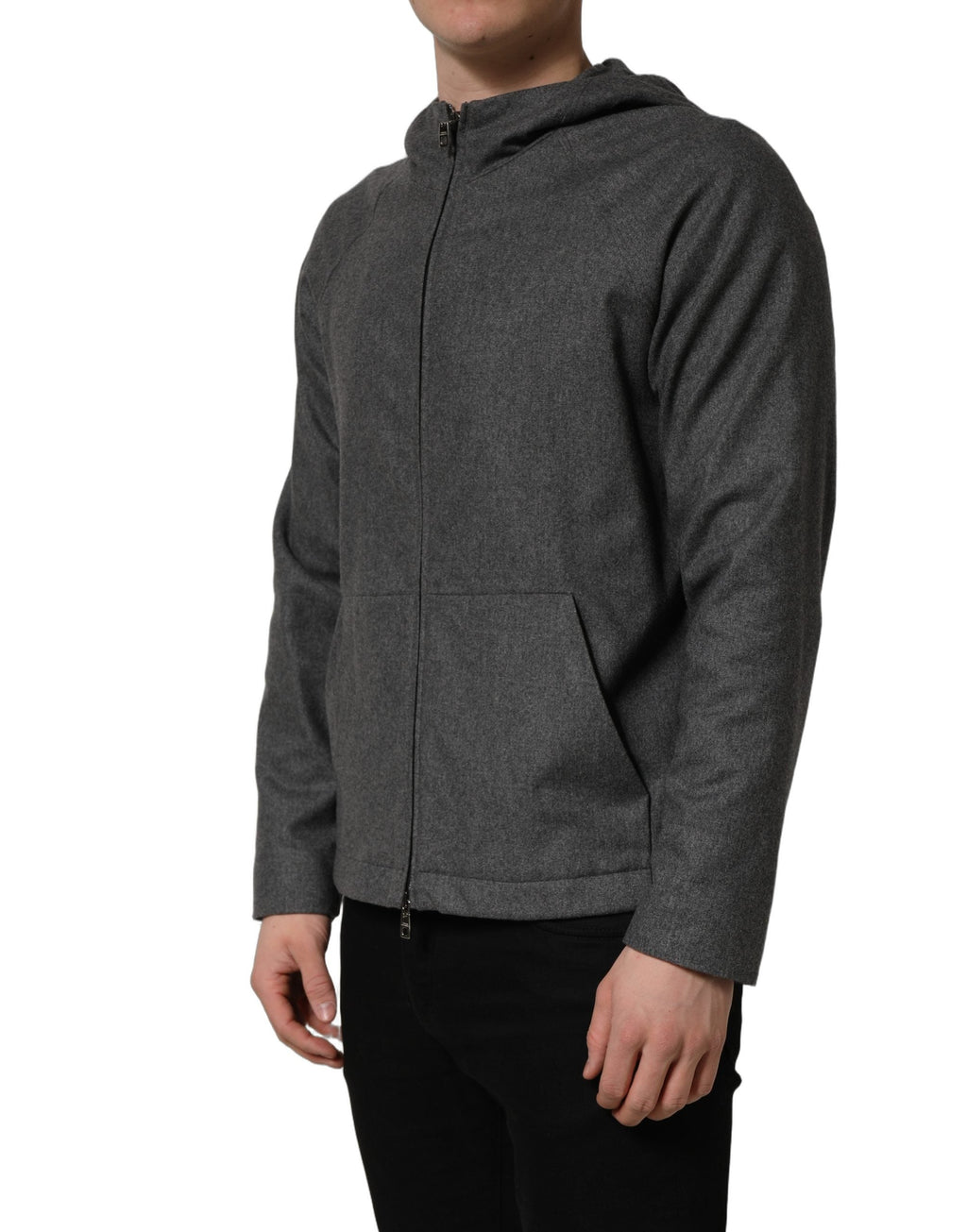 Dolce & Gabbana Gray Cotton Men Hooded Full Zip Bomber Jacket