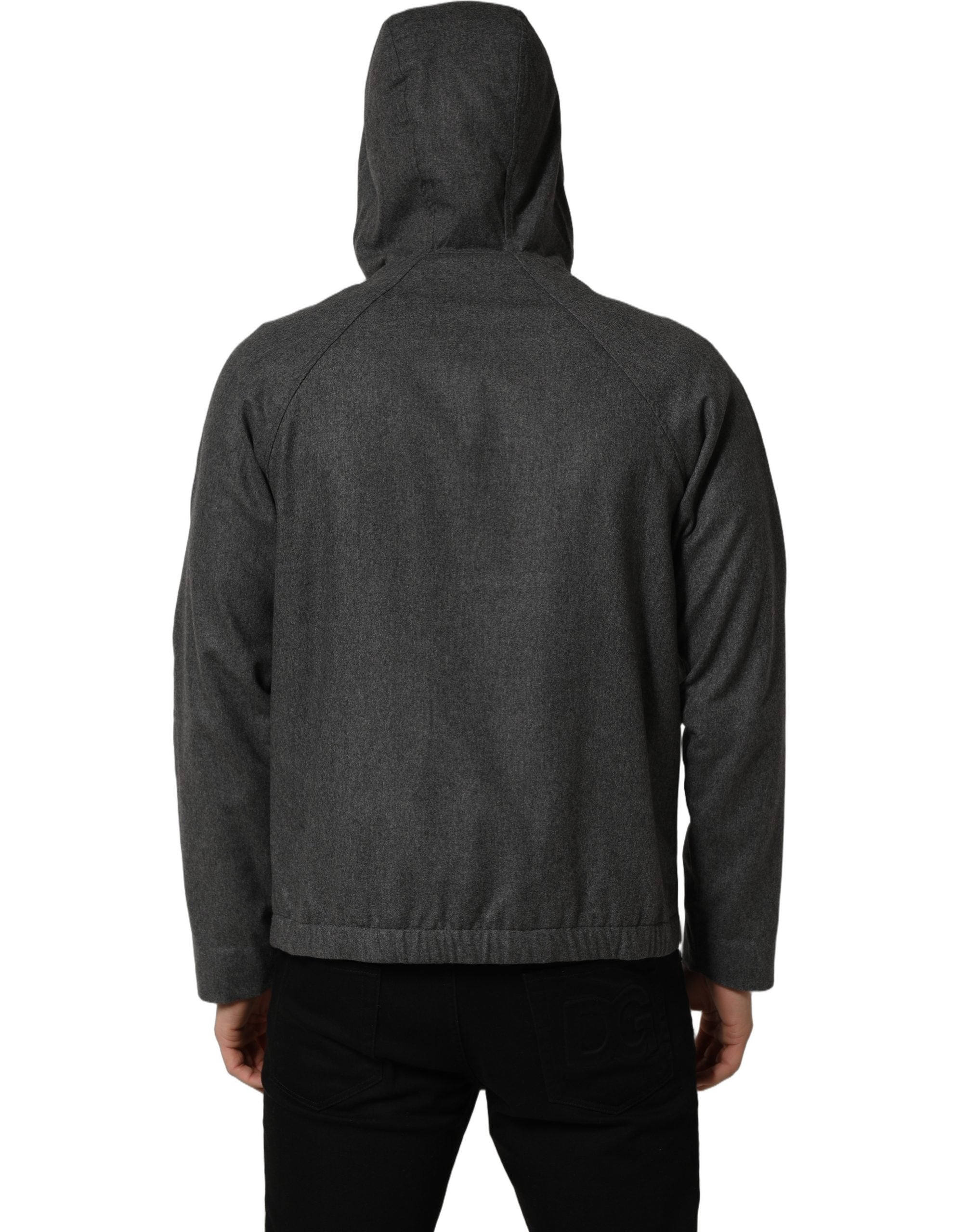 Dolce & Gabbana Gray Cotton Men Hooded Full Zip Bomber Jacket