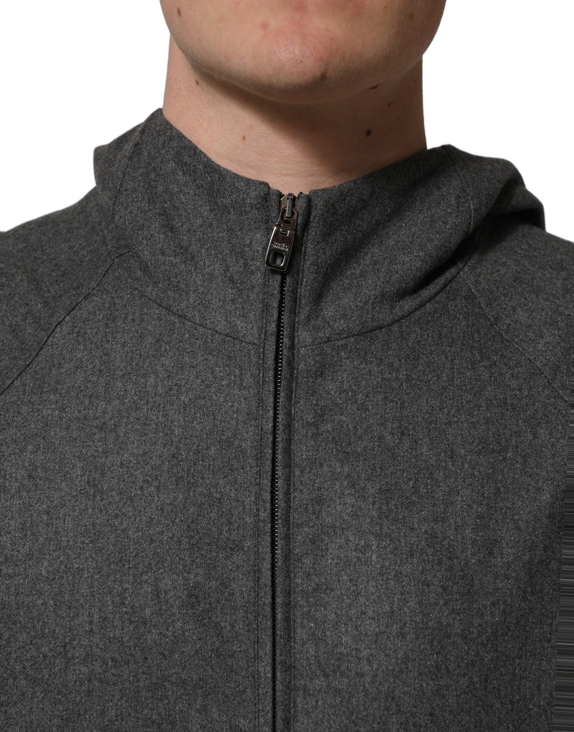 Dolce & Gabbana Gray Cotton Men Hooded Full Zip Bomber Jacket