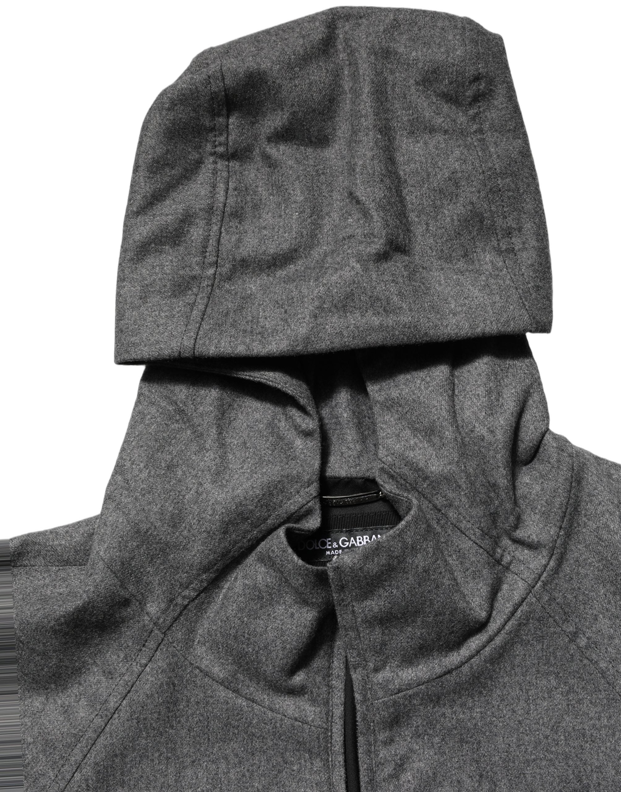 Dolce & Gabbana Gray Cotton Men Hooded Full Zip Bomber Jacket