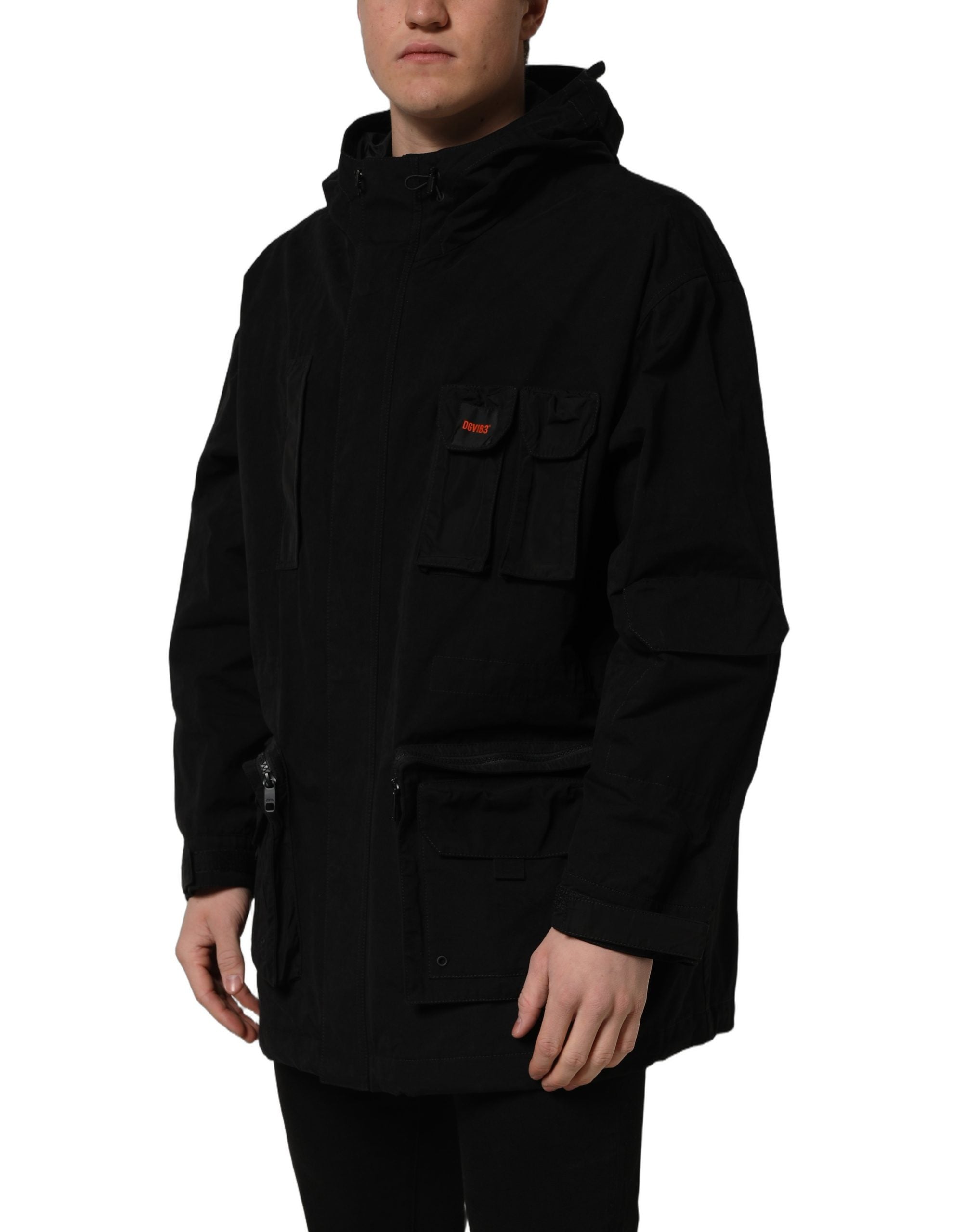 Dolce & Gabbana Black Nylon Men Hooded Windbreaker Jacket