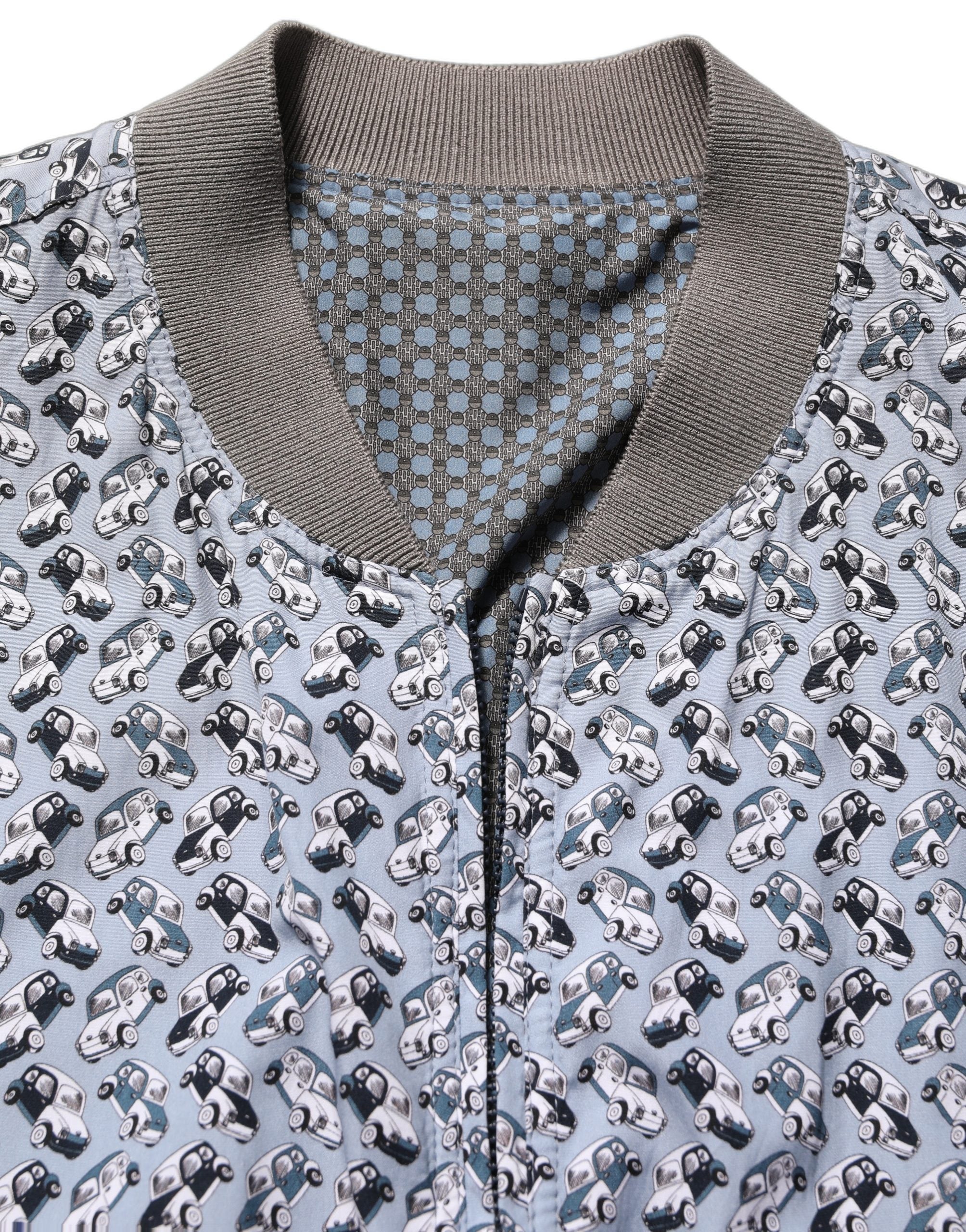 Dolce & Gabbana Light Blue Cotton Car Print Bomber Jacket