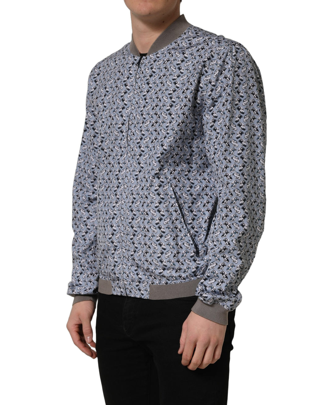 Dolce & Gabbana Light Blue Cotton Car Print Bomber Jacket