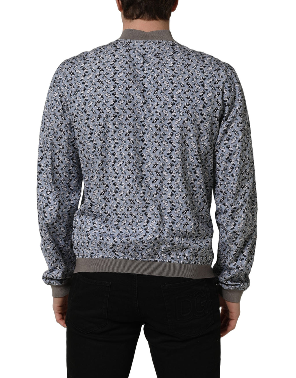 Dolce & Gabbana Light Blue Cotton Car Print Bomber Jacket