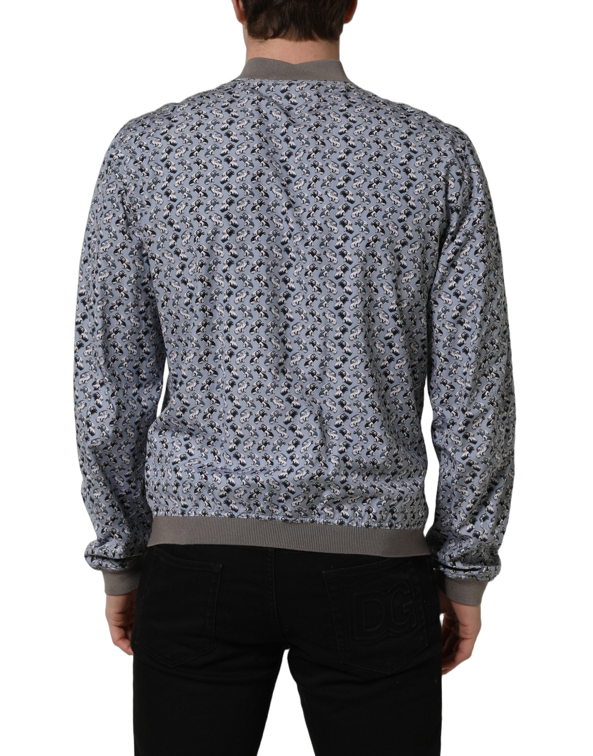 Dolce & Gabbana Light Blue Cotton Car Print Bomber Jacket