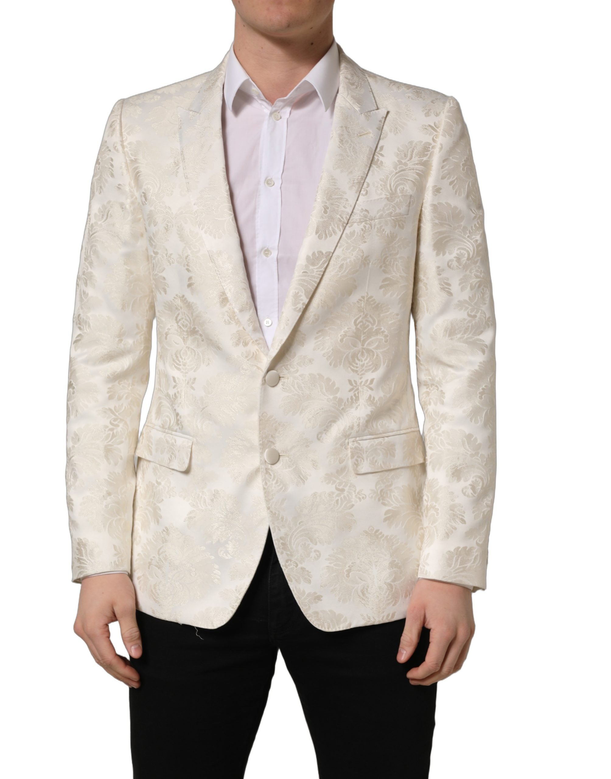 Dolce & Gabbana Off White Floral Single Breasted Men Jacket