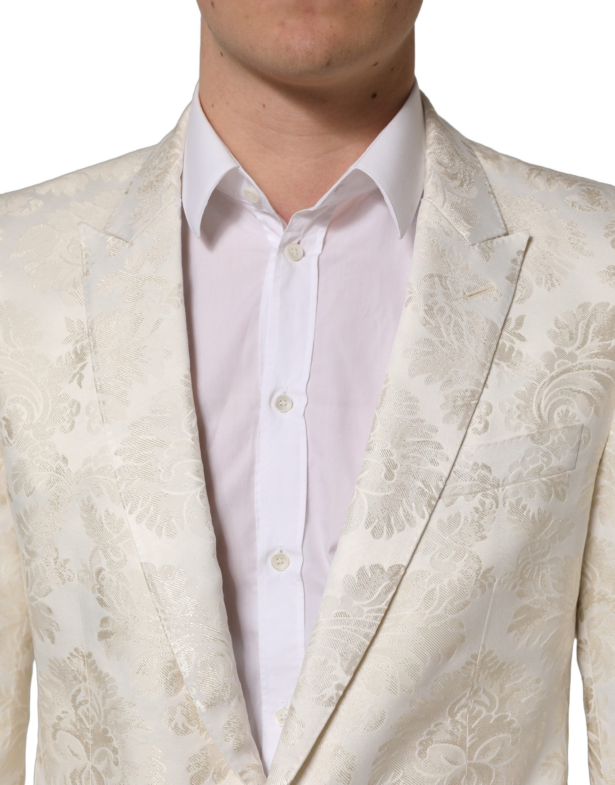 Dolce & Gabbana Off White Floral Single Breasted Men Jacket