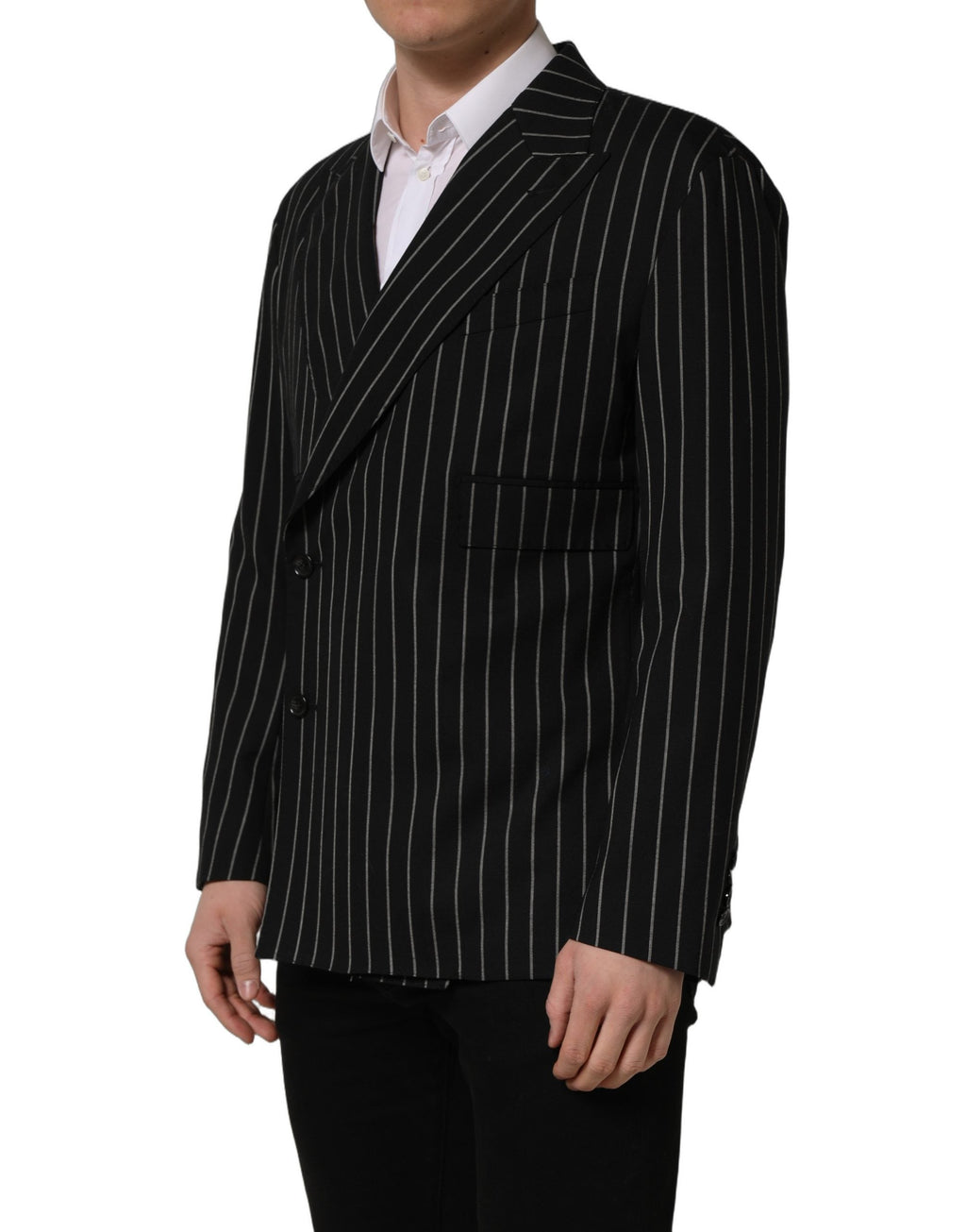 Dolce & Gabbana Black Stripes Wool Double Breasted Jacket
