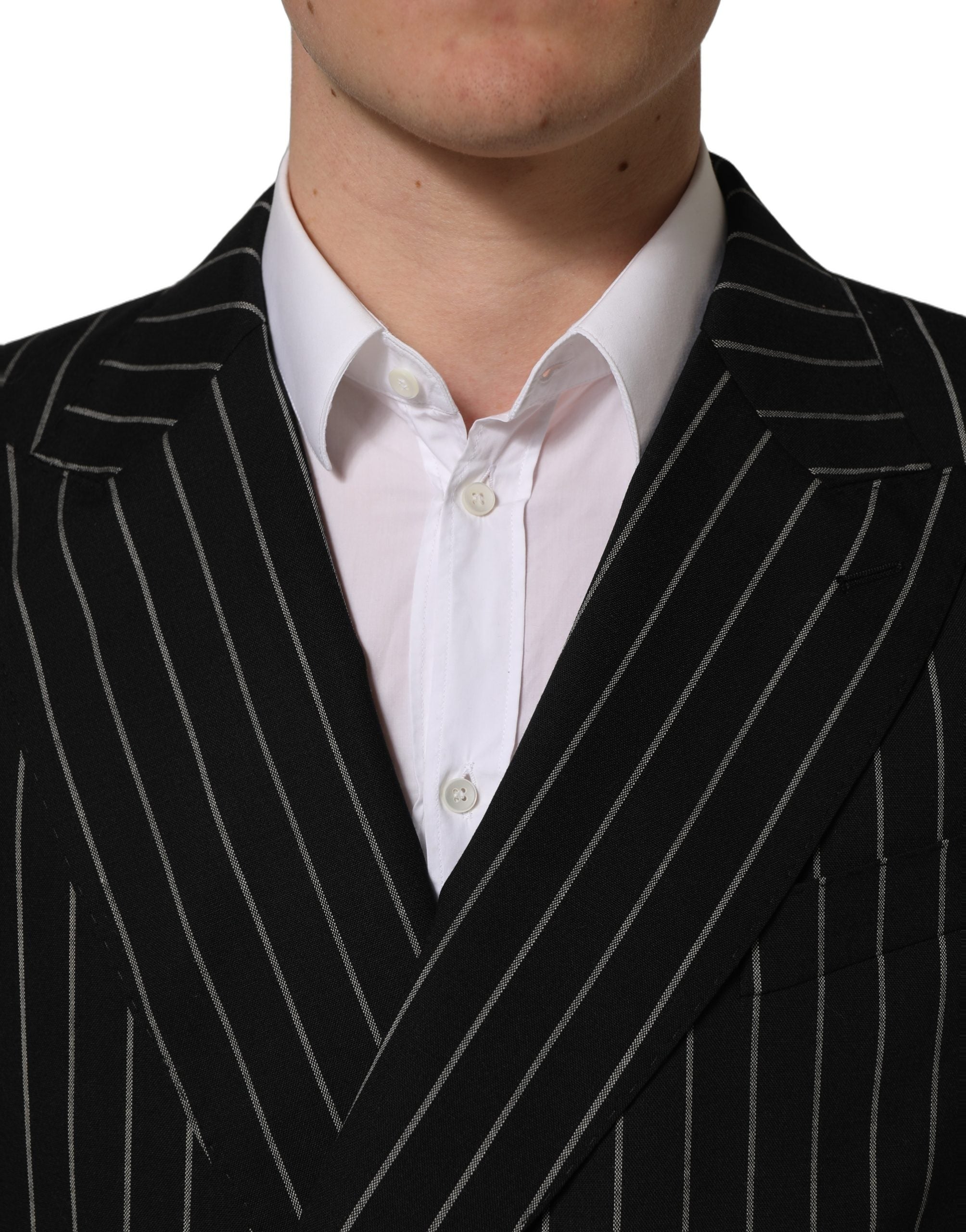 Dolce & Gabbana Black Stripes Wool Double Breasted Jacket