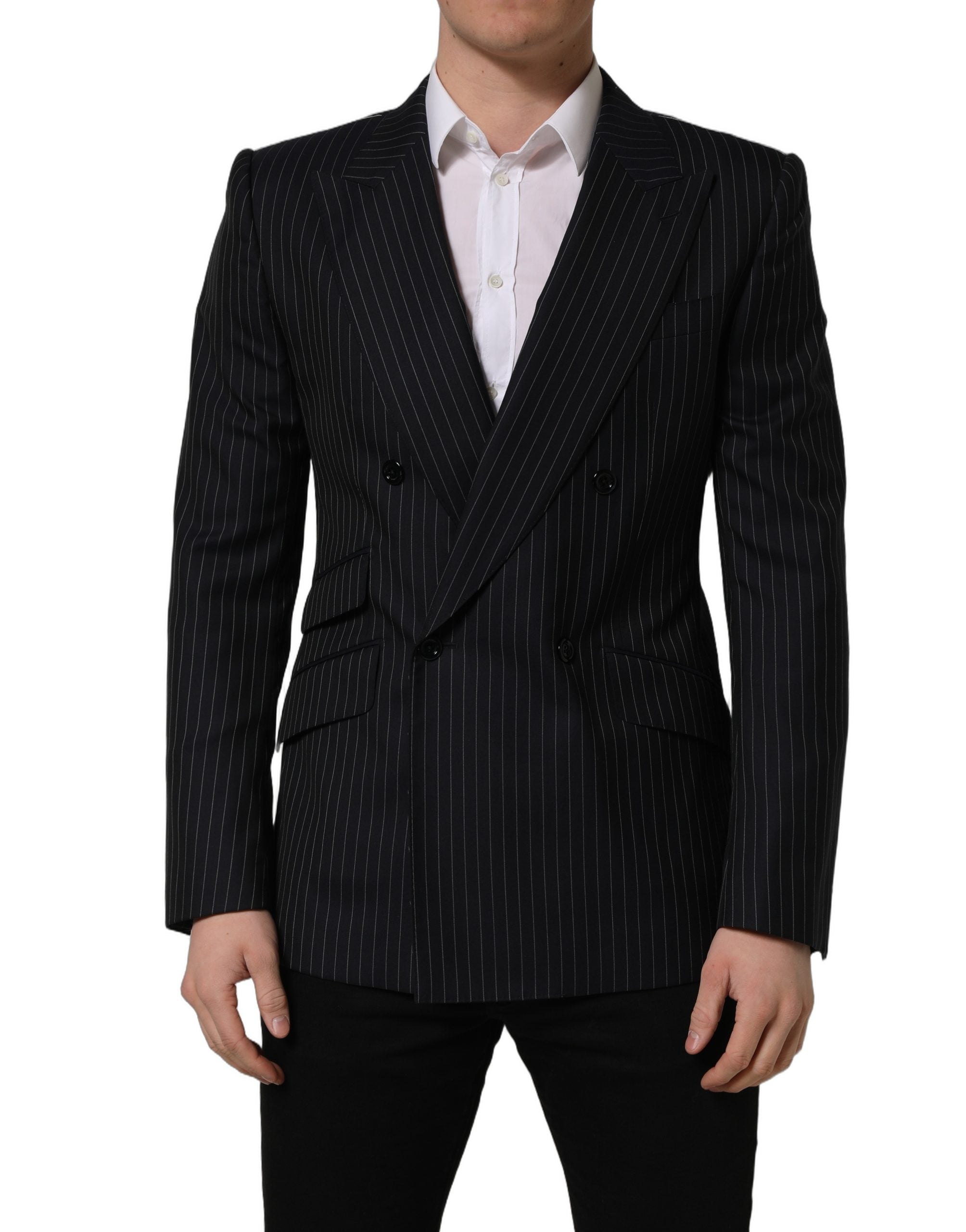 Dolce & Gabbana Black Stripes Wool Double Breasted Jacket