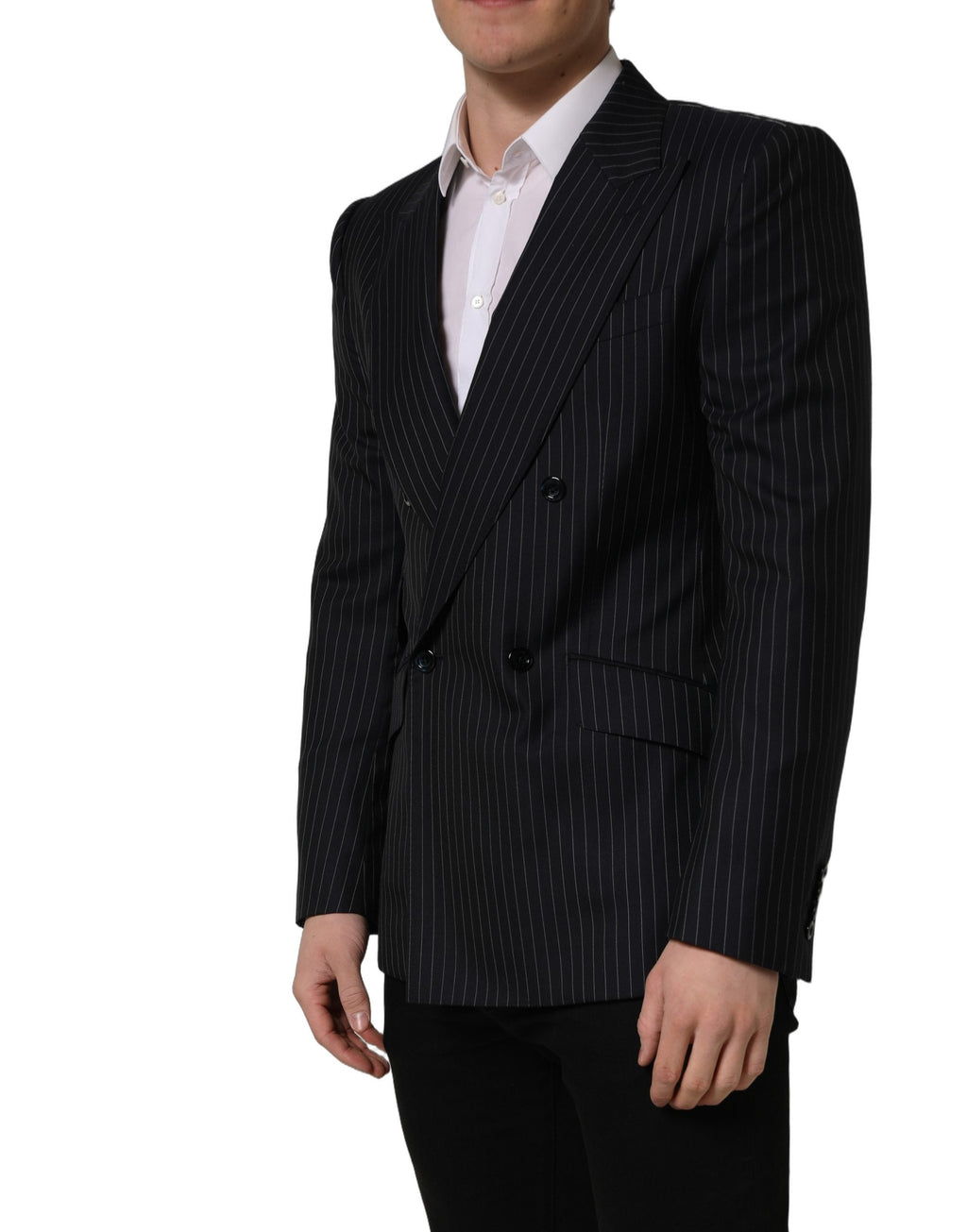 Dolce & Gabbana Black Stripes Wool Double Breasted Jacket